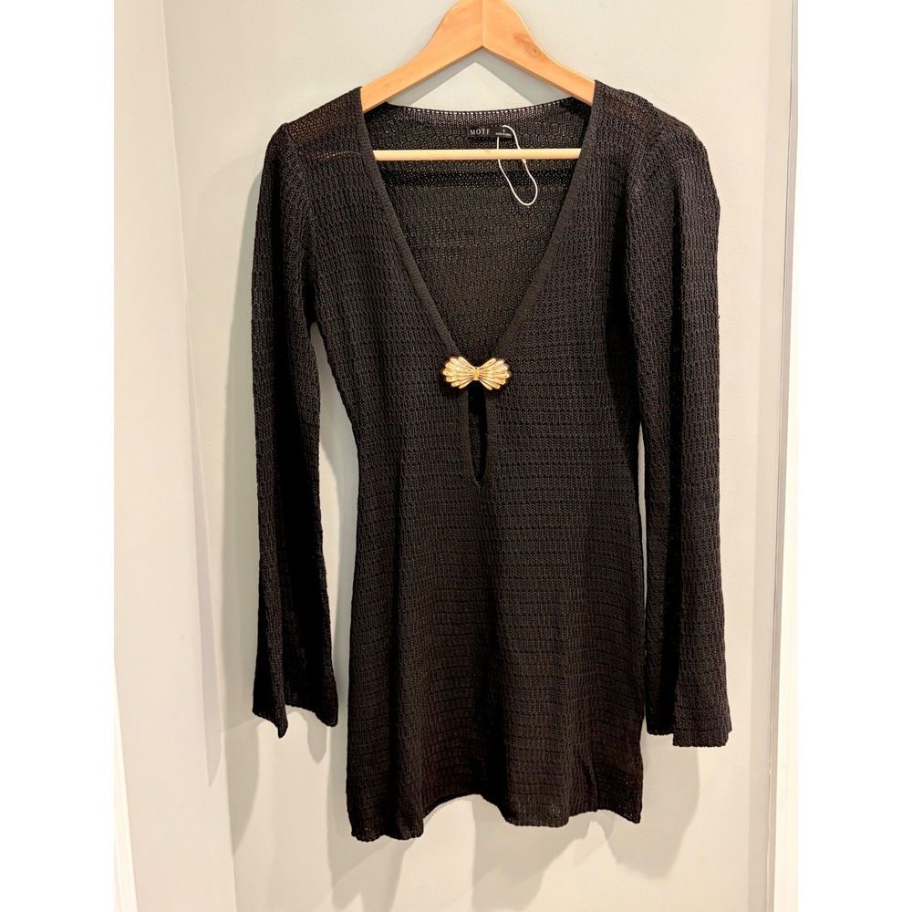 Cover Up MOTF Black Crochet Knit Gold Shell Detail Bell Sleeve Small NEW